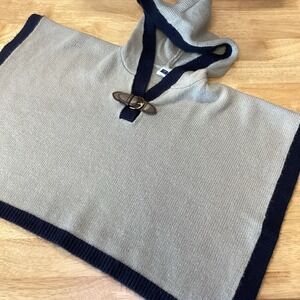 EUC Girls Janie‎ & Jack Hooded Poncho Cape Sweater - Gray/Navy - 2T